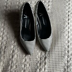 Atmosphere Black and White Striped Heels